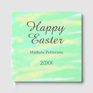 Happy Easter green yellow pastel gray name year  Guest Book