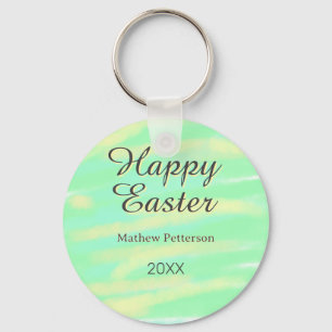 Happy Easter green yellow pastel gray name year Key Ring
