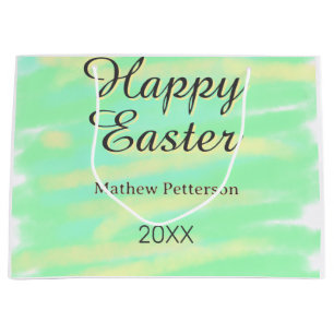 Happy Easter green yellow pastel gray name year Large Gift Bag