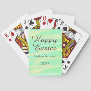 Happy Easter green yellow pastel gray name year  Playing Cards