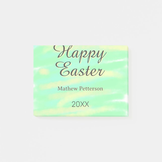 Happy Easter green yellow pastel gray name year  Post-it Notes (Front)