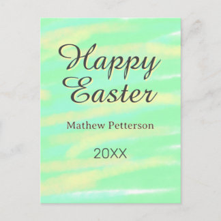 Happy Easter green yellow pastel gray name year  Postcard