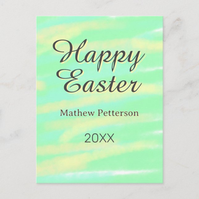Happy Easter green yellow pastel gray name year  Postcard (Front)
