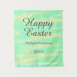 Happy Easter green yellow pastel gray name year Tapestry