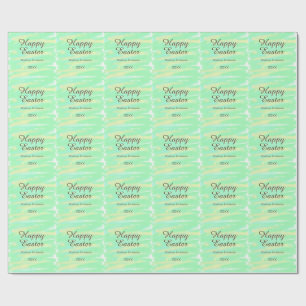 Happy Easter green yellow pastel gray name year Wrapping Paper