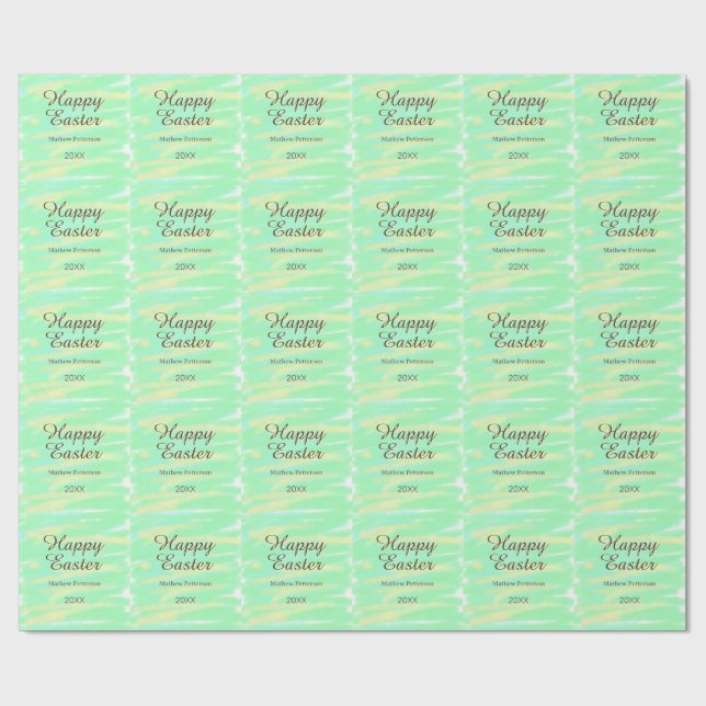 Happy Easter green yellow pastel gray name year  Wrapping Paper (Flat)