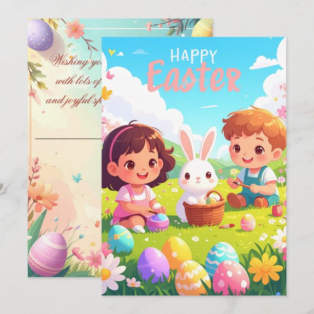 Happy Easter Greeting Card – Cute Bunny Easter Egg (Front/Back)