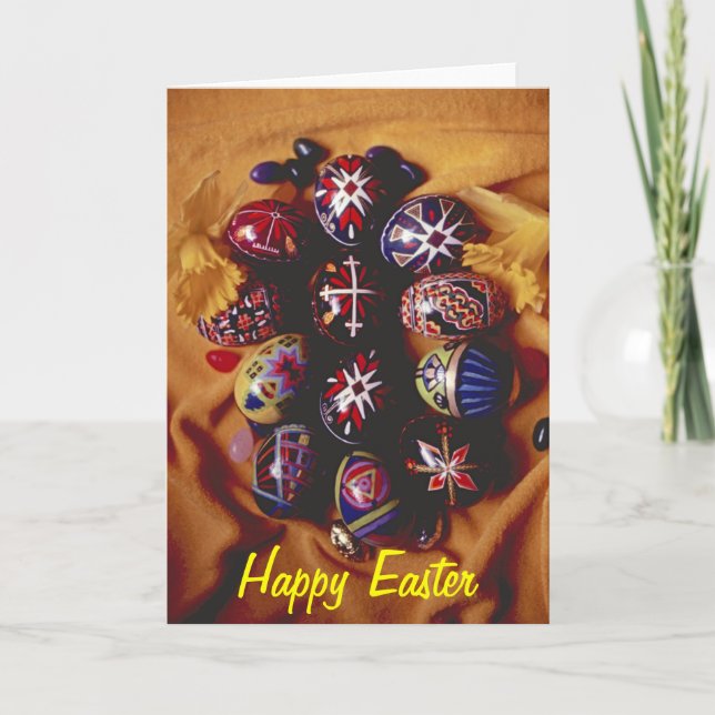 Happy Easter Greeting Card~Decorative Easter Eggs Holiday Card (Front)