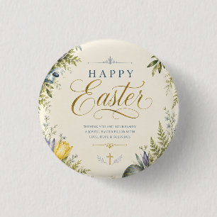 Happy Easter Greeting ,Elegant Floral and pastel 3 Cm Round Badge