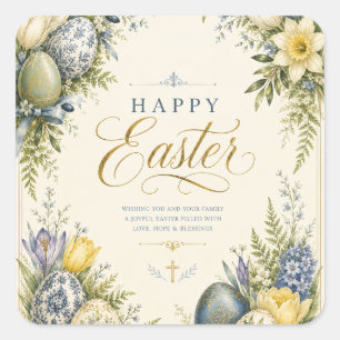 Happy Easter Greeting ,Elegant Floral and pastel Square Sticker