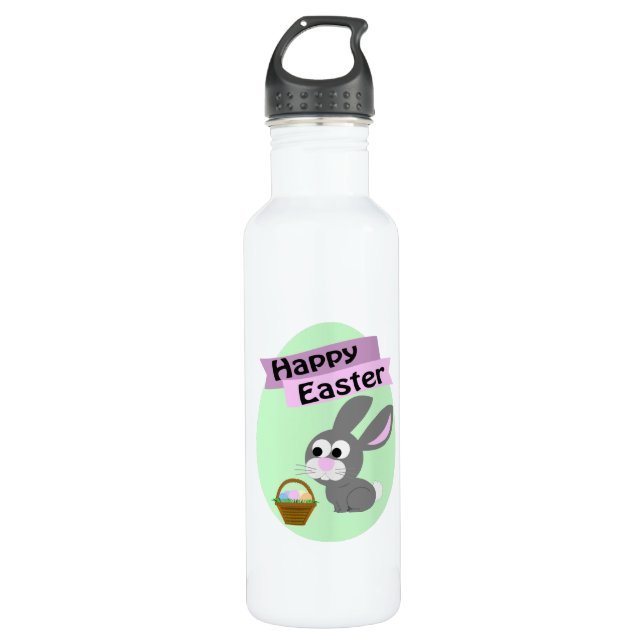 Happy Easter! Grey Bunny 710 Ml Water Bottle (Front)