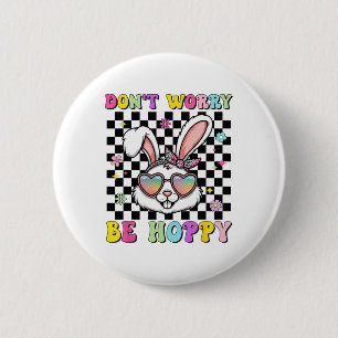 Happy Easter Groovy Bunny Face Don't Worry Be Hopp 6 Cm Round Badge