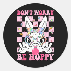 Happy Easter Groovy Bunny Face Don't Worry Be Hopp Classic Round Sticker