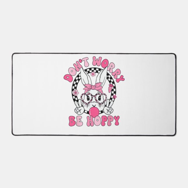 Happy Easter Groovy Bunny Face Don't Worry Be Hopp Desk Mat (Front)