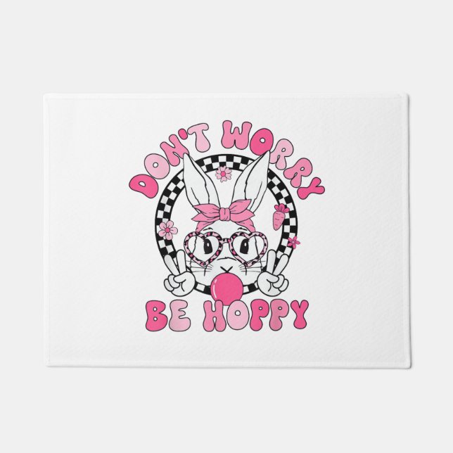 Happy Easter Groovy Bunny Face Don't Worry Be Hopp Doormat (Front)