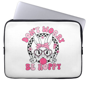 Happy Easter Groovy Bunny Face Don't Worry Be Hopp Laptop Sleeve
