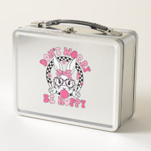 Happy Easter Groovy Bunny Face Don't Worry Be Hopp Metal Lunch Box