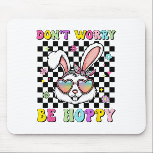 Happy Easter Groovy Bunny Face Don't Worry Be Hopp Mouse Pad
