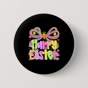 Happy Easter Groovy Retro Gingham Bunny Plaid Girl 6 Cm Round Badge