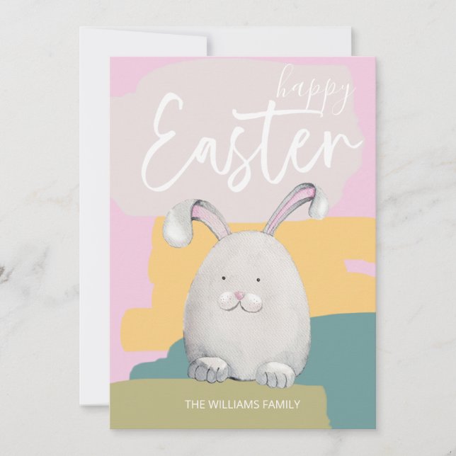 Happy Easter Happy Bunny Watercolor Holiday Card (Front)