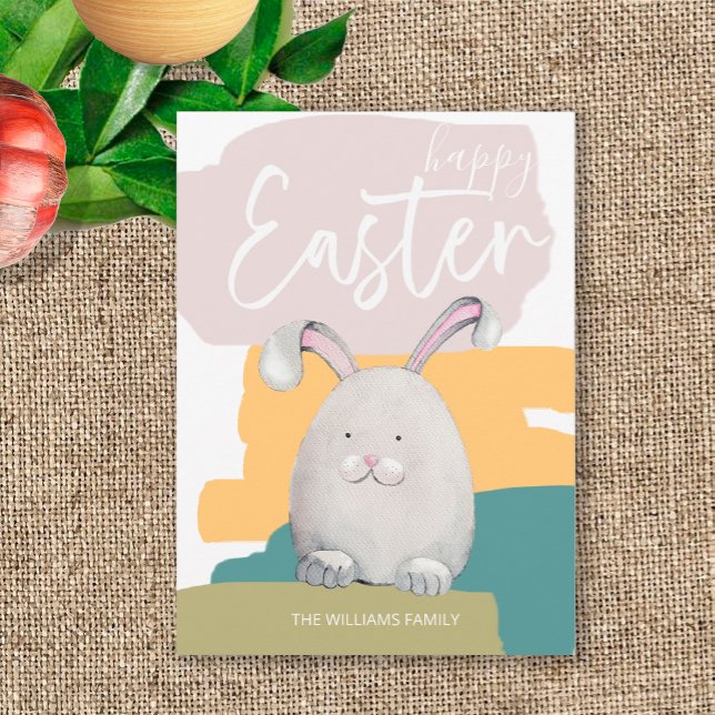 Happy Easter Happy Bunny Watercolor Holiday Card (Creator Uploaded)