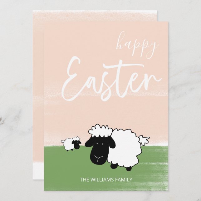 Happy Easter Happy Sheeps Illustration Holiday Card (Front/Back)