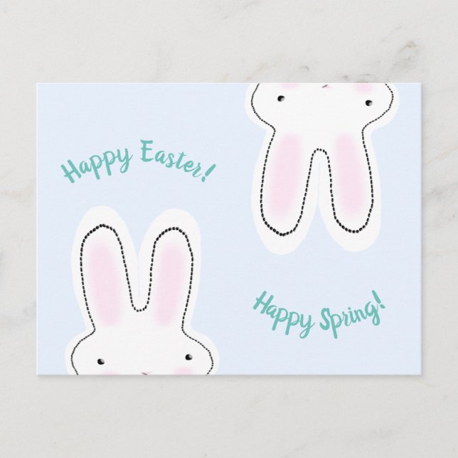 Happy Easter Happy Spring blue cute bunny funny  Postcard (Front)