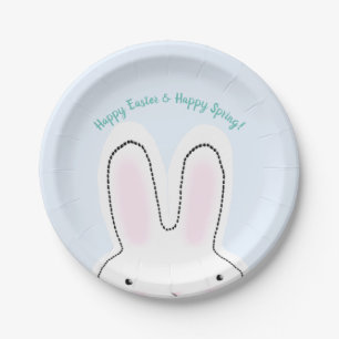 Happy Easter Happy Spring blue cute Easter Bunny Paper Plate