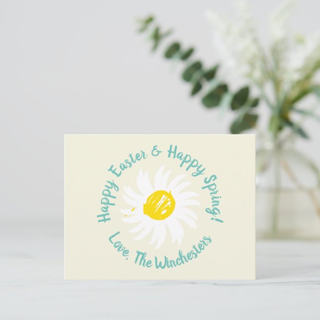Happy Easter Happy Spring custom script cute daisy Postcard (Standing Front)