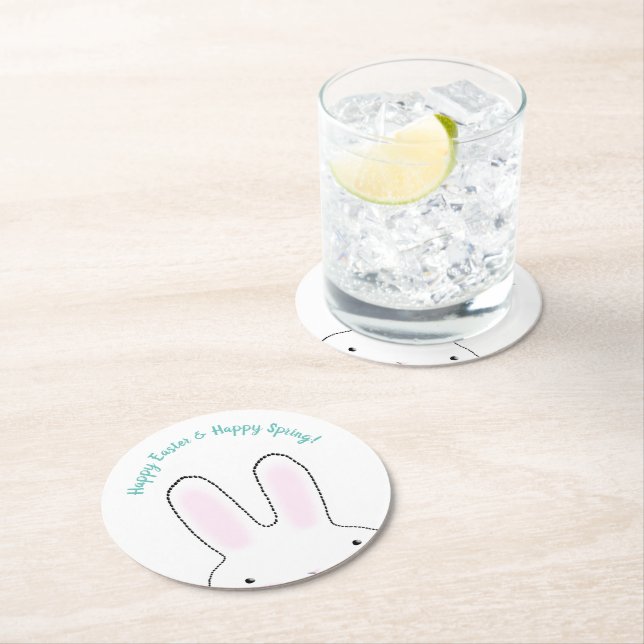 Happy Easter Happy Spring cute Easter Bunny custom Round Paper Coaster (Insitu)