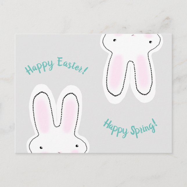 Happy Easter Happy Spring grey cute bunny funny Postcard (Front)