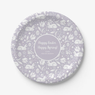 Happy Easter Happy Spring Pastel Purple Floral Paper Plate