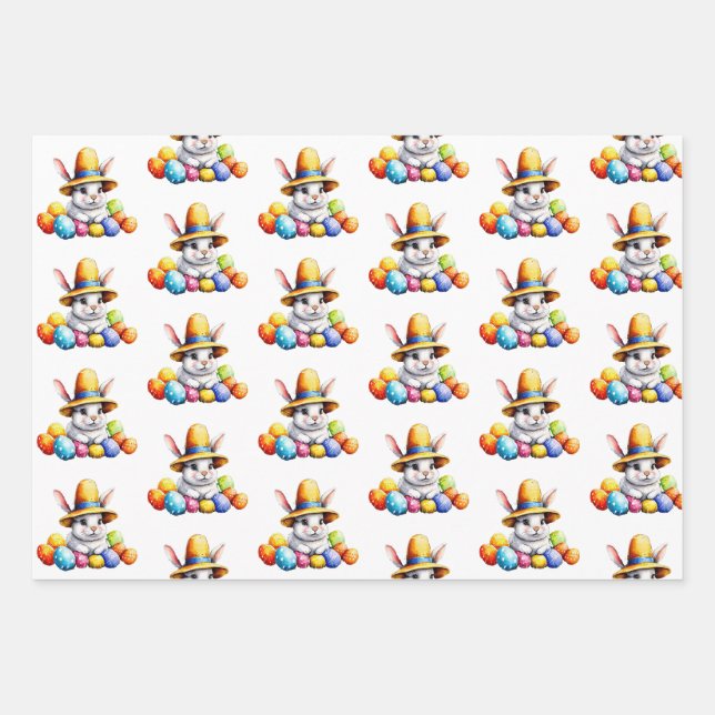 Happy Easter! Hare in a hat Wrapping Paper Sheet (Front)
