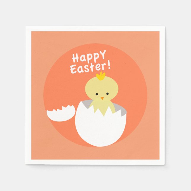 Happy Easter Hatching Chick Peach Paper Napkin (Front)