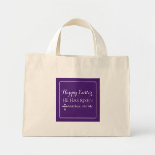 Happy Easter He Has Risen Bible Verse Dark Purple Mini Tote Bag
