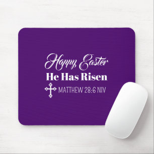 Happy Easter He Has Risen Bible Verse Dark Purple Mouse Pad