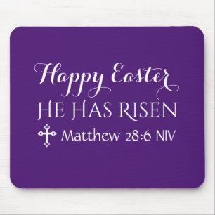 Happy Easter He has Risen Bible Verse Dark Purple Mouse Pad