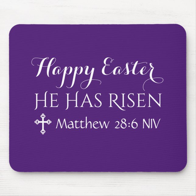 Happy Easter He has Risen Bible Verse Dark Purple Mouse Pad (Front)