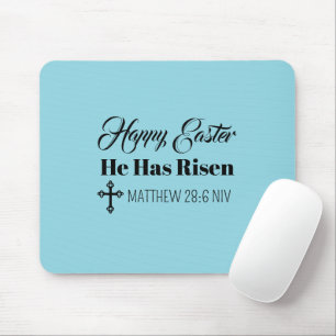 Happy Easter He Has Risen Bible Verse Light Blue Mouse Pad