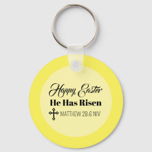 Happy Easter He Has Risen Bible Verse Light Yellow Key Ring