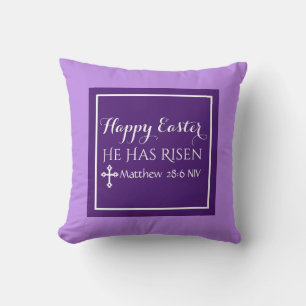 Happy Easter He Has Risen Bible Verse Purple Cushion
