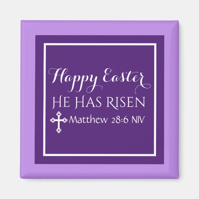 Happy Easter He Has Risen Bible Verse Purple Magnet (Front)