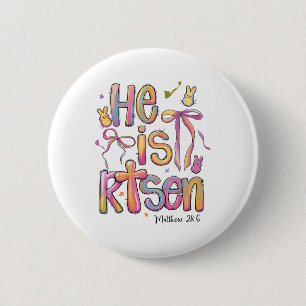 Happy Easter He Is Risen Bunny Jesus Christian Coq 6 Cm Round Badge