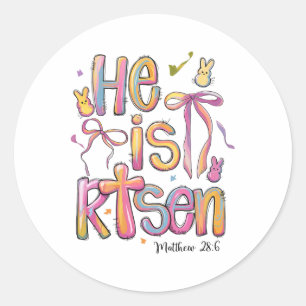 Happy Easter He Is Risen Bunny Jesus Christian Coq Classic Round Sticker