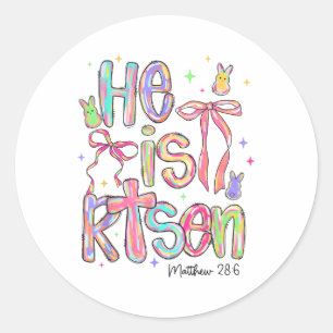 Happy Easter He Is Risen Bunny Jesus Christian Coq Classic Round Sticker