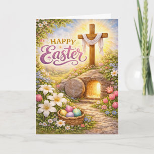 Happy Easter He Is Risen Garden Eggs Holiday Card