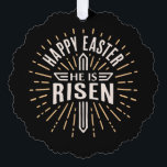Happy Easter He is risen Jesus black Tree Decoration Card<br><div class="desc">Happy Easter He is risen paper ornament and gift accessory. Retro vintage cross dark aesthetic black home decor. Bible verse quotes sayings for christian faith faithful god Jesus religious decoration.</div>