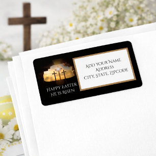 Happy Easter He is Risen Three Crosses Address Label