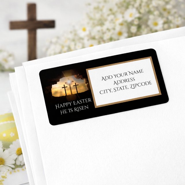 Happy Easter He is Risen Three Crosses Address Label (Creator Uploaded)