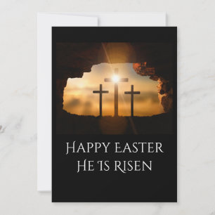 Happy Easter He is Risen Three Crosses  Holiday Card